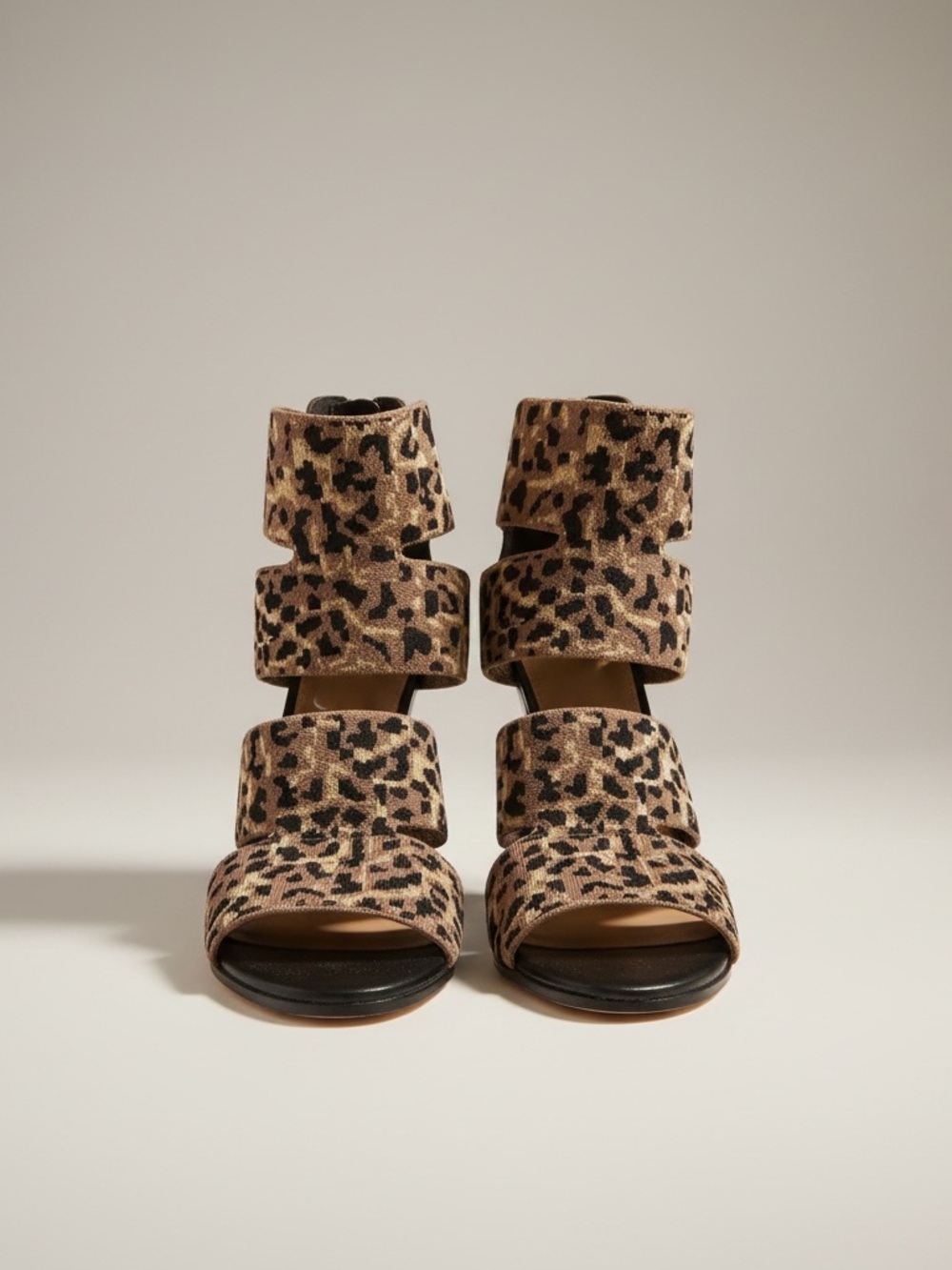 Leopard Print Strappy High Heel Sandals - Brown
